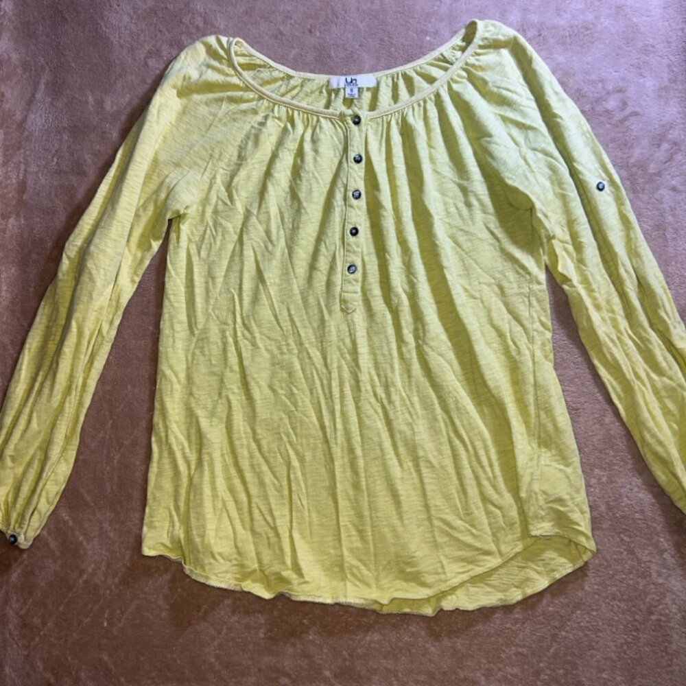 Ya Los Angeles Women Small Yellow Green Scoop Neck‎ Long Sleeve Shirt (U)